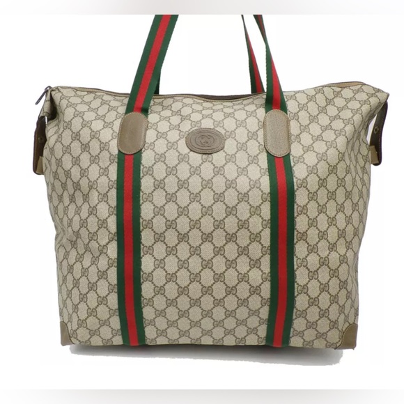 Gucci Beige GG Supreme Travel Tote with Green and Red Webbing - Picture 5 of 10